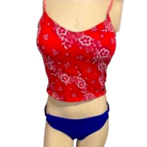 Point Conception Reversible Red Floral Bandana/Denim tankini Top